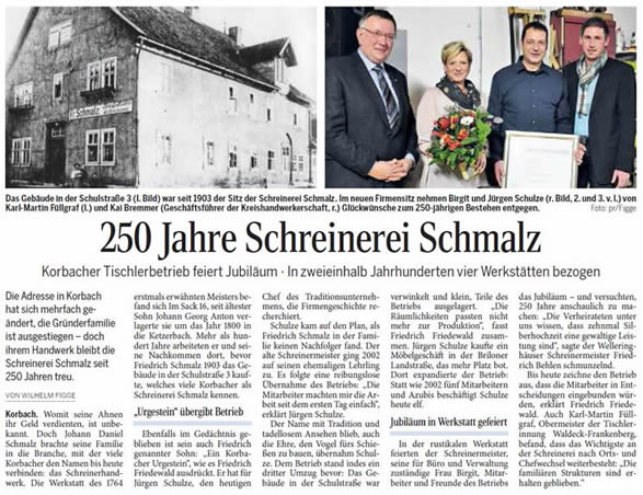 250 Jahre Schreinerei Schmalz